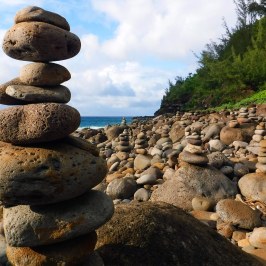 a herd of sheep standing on top of a rock