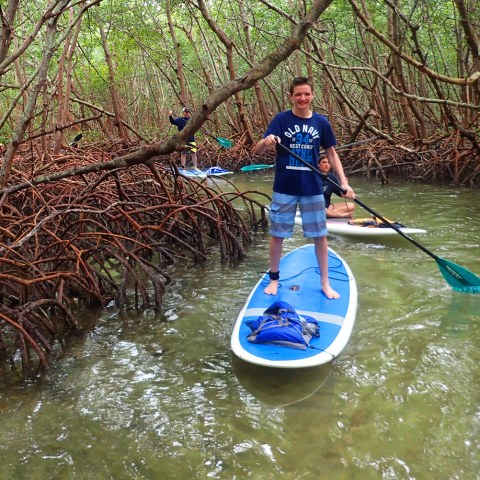 a person riding on the back of a boat in the water