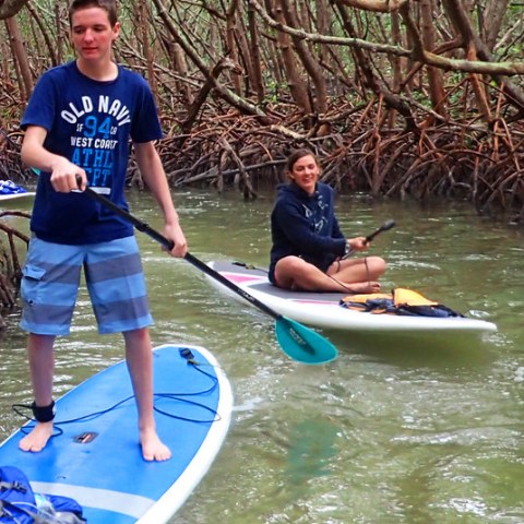 a group of people riding on the back of a boat