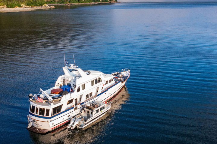 a small boat in a large body of water